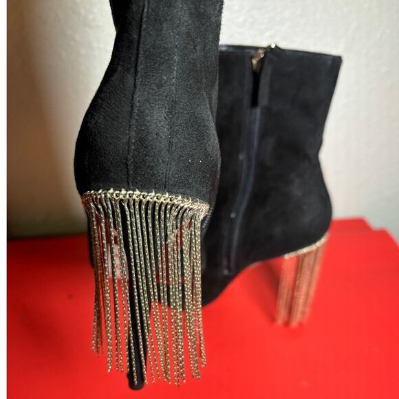 TopShop black suede heel booties with decorate chains size 36 / US 5.5 NWT - Picture 6 of 10